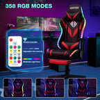 Led Gaming Chair with Speakers Massage 165° Reclining Computer Chairs-Red | RGB Lights Video Game Chairs for Adults;Racing Style;Rocking Mode;Bluetooth Gamer Chair with Footrest;Adjustable Armrests