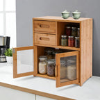 Countertop Bamboo Kitchen Pantry, 16.5*9*18.9in, Freestanding Sideboard with 2 Drawers and Clear Doors, Large Capacity Storage Cabinet for Home Kitchen Dining Living Room, Natural Wood Color