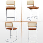 Zesthouse Natural Rattan Counter Stools Set of 2, 26" Modern Boho Barstools | Mid Century Modern Barstool with Cane Mesh & Chrome Base, Vintage Faux Leather Counter Height Chair for Kitchen Island, Brown
