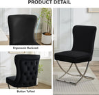 WUTUTUEE Luxury Velvet Dining Chairs, Tufted Upholstered Armless Accent Chairs with Silver Metal X-Legs, Modern Glam Dining Room Chair Set of 2, Black