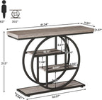 Tribesigns 41.3" Console Table, Industrial 4-Tier Sofa Table Entryway Table with Circle Base, Narrow Wood Accent Tables with Storage Shelves for Living Room, Hallway, Foyer, Gray | Industrial
