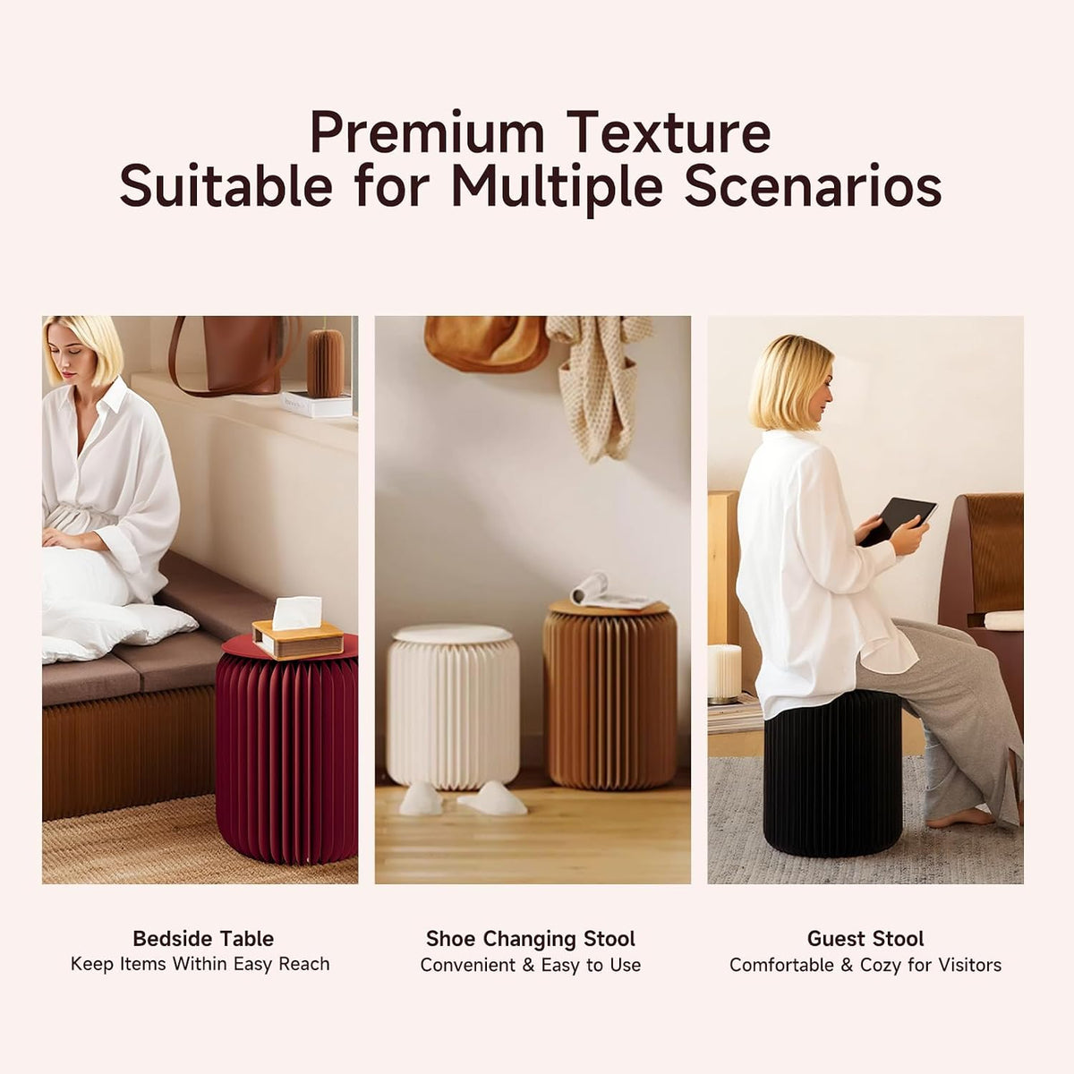 NOONTIDE Folding Stool - 17Inch Home Furniture 660lb Load Capacity Foldable Paper Stool Eco-Friendly Kraft Paper Honeycomb Design,Foldable to 1.2",Brown Modern Minimalist Stool for Living Room(Brown)