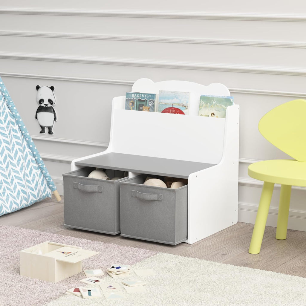 Kids Bookshelf with Chalkboard Side, Bear-Shaped Wooden 3-Tier | Bear-shaped wooden bookcase with 3-tier open shelves and a chalkboard side for drawing; sturdy, kid-safe rounded corners