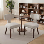 SoarFlash Modern Wooden Dining Chairs Set of 6, Farmhouse Linen Fabric Upholstered Accent Chair Curved Backrest with Copper Nails Around,Kitchen Chairs with Hardwood Frame, Beige