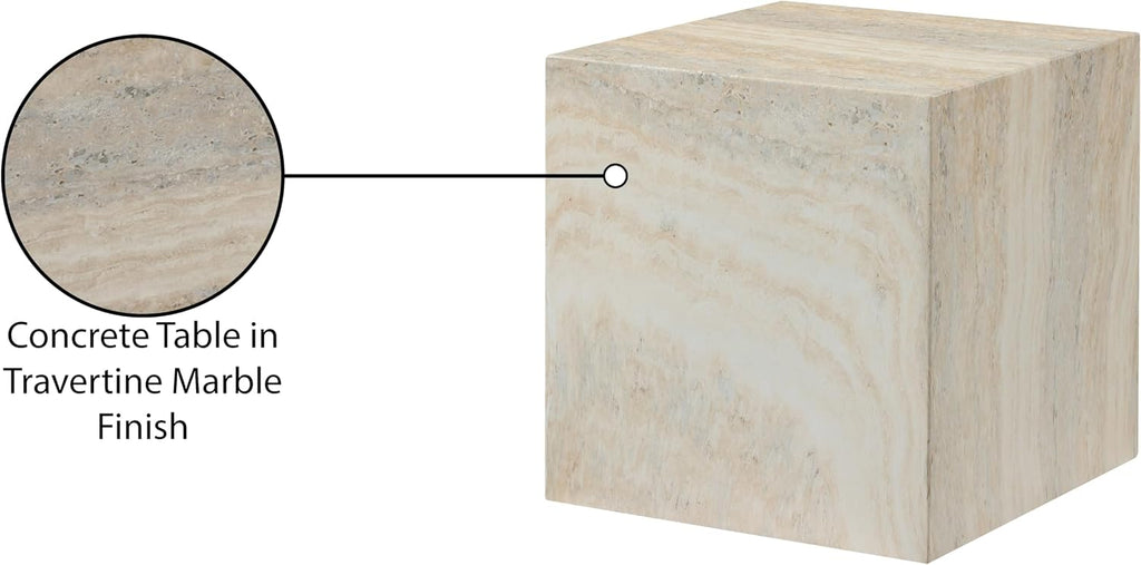 Meridian Furniture 99029Travertine-ET Piazza Collection Art Deco Indoor/Outdoor Concrete End Table with Travertine Finish, 16" W x 16" D x 16" H, Travertine