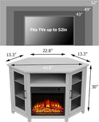 47" Corner Fireplace TV Stand Up to 55" TVs with 18" Electric Fireplace | Rustic Media TV Stands for Living Room, Television Stands with Adjustable Shelves, Entertainment Media Stand (Gray)