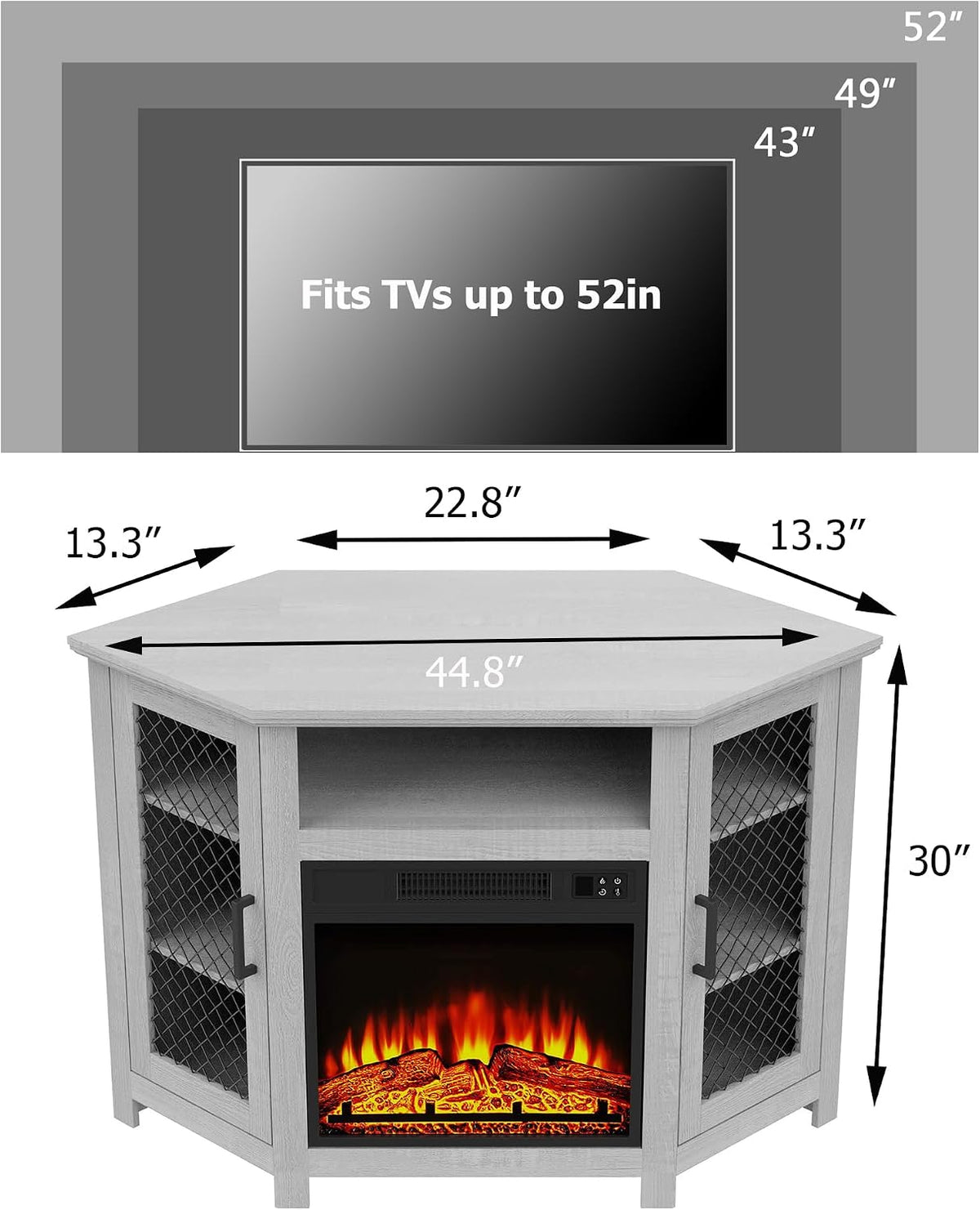 47" Corner Fireplace TV Stand Up to 55" TVs with 18" Electric Fireplace | Rustic Media TV Stands for Living Room, Television Stands with Adjustable Shelves, Entertainment Media Stand (Gray)