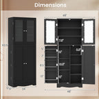 LOKO 63.5" Tall Kitchen Pantry Storage Cabinet, Freestanding Food Storage Cabinet with Glass Doors, Storage Shelves & Door Racks, Modern Cupboard for Dining Room, Living Room (Black)