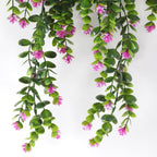 RECUTMS 4Pcs Fake Eucalyptus Leaves with Flowers Plastic Ivy Greenery Leaf Artificial Hanging Plants for Home Garden Wall Bedroom Office Wedding Decor Fuchsia