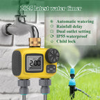 TRJZWA 150FT Drip Irrigation System Kit with 2 Zone Water Timer for Garden