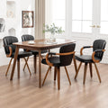 Swivel Dining Chairs Set of 4 Mid Century Modern Black Faux Leather Upholstered Kitchen Chairs with Bentwood Frame Armrests Side Chairs,Comfortable Ergonomic Wood Accent Chair No Wheels