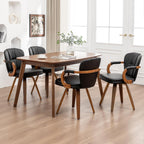 Swivel Dining Chairs Set of 4 Mid Century Modern Black Faux Leather Upholstered Kitchen Chairs with Bentwood Frame Armrests Side Chairs,Comfortable Ergonomic Wood Accent Chair No Wheels