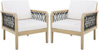 Outdoor Acacia Wood Club Chair with Handwoven Rope, Weather-Resistant, Set of 2, Light Teak Finish, 400 Lbs Capacity