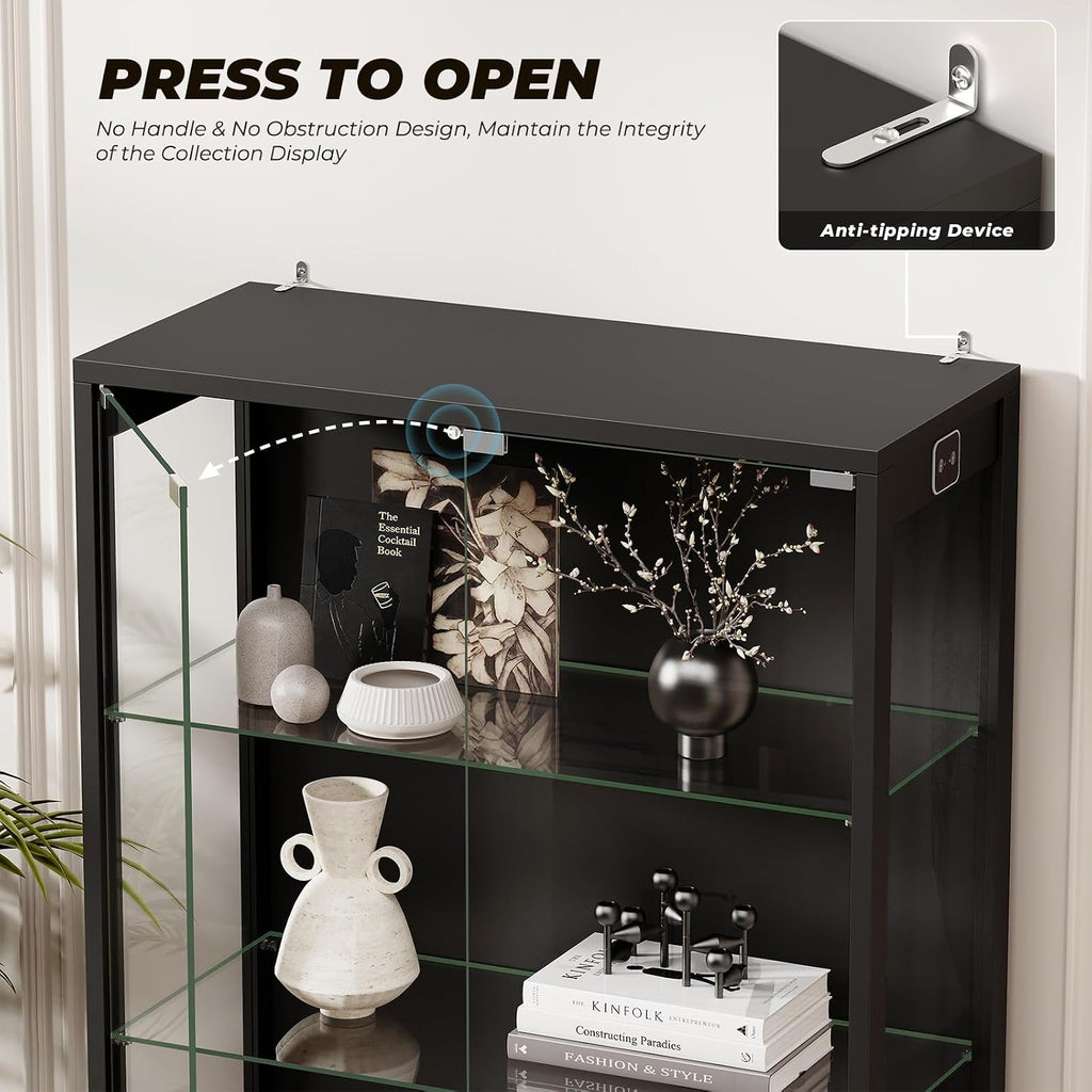 BROTTAR 41.7" Display Cabinet with Glass Doors & 3 Color LED Lights, Black