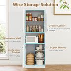 TANGZON Tall Kitchen Cupboard, 3-door Storage Cabinet with Countertop, Open Shelves & Anti-tipping Device, Freestanding Pantry Cupboard Kitchen Units for Dining Room Living Room, White