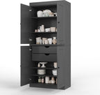 Palace Imports Solid Wood Kitchen Pantry - 71.5" H x 32" W Tall Storage Cabinet - with Adjustable Shelves & 2-Drawer Kit, Cupboard, Gray, 100% Renewable Eco-Friendly Wood, Made in Brazil