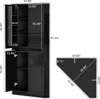 Anbuy 67'' Tall Pantry Cabinet with Led Light, Corner Pantry Cabinet with 4 High Gloss Doors and Adjustable Shelves, Space Saving Storage Cabinet for Food Hutch for Kitchen, Living Dining Room(Black)