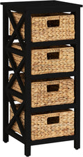 eHemco 4 Tier X-Side End Storage Cabinet with 4 Wicker Baskets, Black