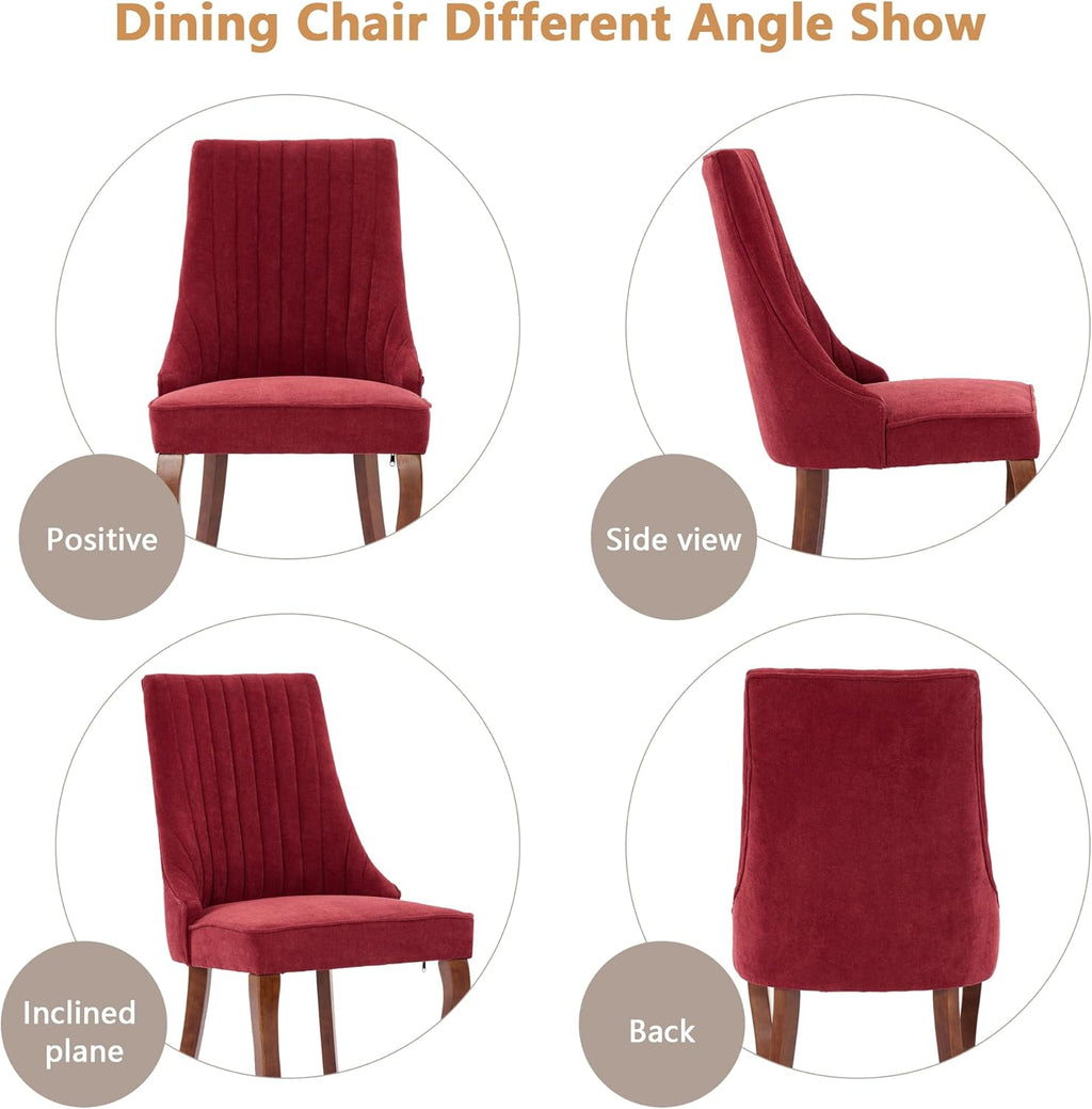 Aoowow Linen Blend Upholstered Dining Chairs Set of 2,Channel Tufted Dinner Chairs for Kitchen with Solid Wood Legs,Neutral Fabric Side Chairs for Dining Room,Living Room(Wine Red)