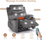 Overstuffed Massage Recliner Chair with Heat, Wide Seat Reclining Chair for Home Theater, Heated Massaging Manual Recliner Chairs with Cup Holders, Grey