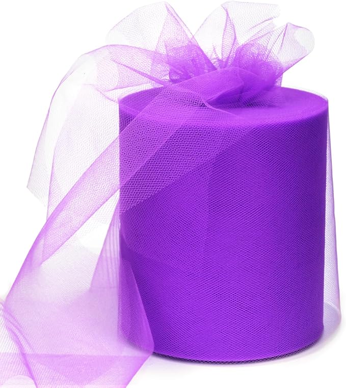 6" x 200 Yards Deep Purple Tulle Fabric Rolls, Purple Spool Tulle Ribbon for DIY Tutu Skirt Wedding Decoration Baby Shower Birthday Party Backdrop Gift Wrapping Bow Craft Supplies