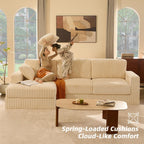 GOSUHI 113" L-Shaped Cloud Couch, Modular Sectional, Deep Seats, White | Pocket Spring Cushions, Oversized 3-Seater, Left Facing Chaise, Corduroy Upholstery Couches for Living Room