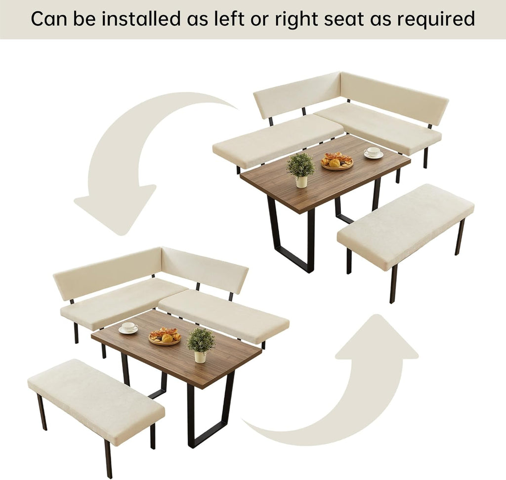 HIPIHOM 3-Piece Corner Dining Table Set with Bench, 67 Inch Space-Saving Breakfast Nook for Kitchen & Dining Room (Walnut Table & Beige Bench)