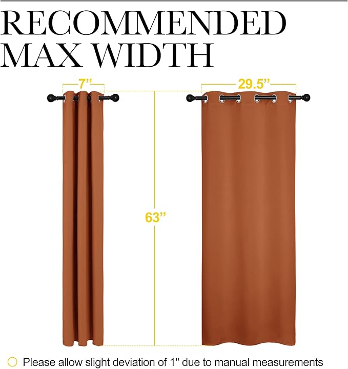 NICETOWN Halloween Blackout Curtain Panels for Girls Room, Nursery Essential Thermal Insulated Solid Grommet Top Blackout Drapes (Burnt Orange, 1 Pair, 34 x 63 Inch)