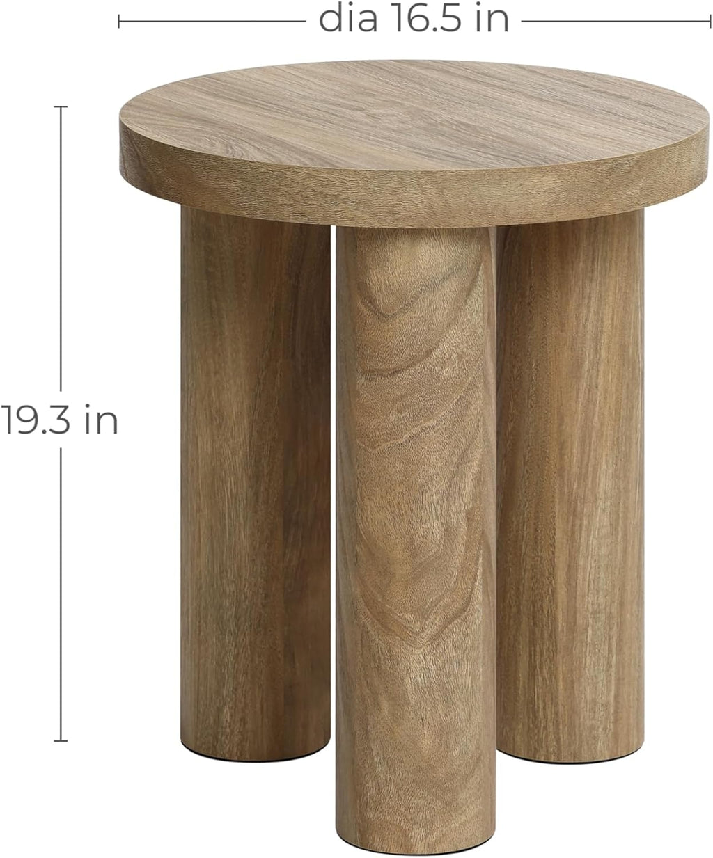 LuxenHome Round Side Table, 19" Tall End Table with 3 Pillar Legs, Modern Farmhouse Dark Oak Finish Wooden Couch Side Tables, Accent Table for Living Room, Bedroom