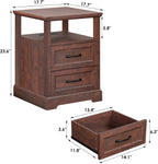 HOMMPA 18'' W Farmhouse Nightstand with Charging Station, Bedside Tables with Open Shelf, 2 Drawers End Table Dresser Side Table, Wood Night Stand for Bedroom, Cherry