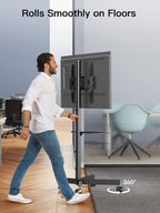 PERLESMITH Rolling TV Stand on Wheels for 23-60 Inch Flat Curved Screen TVs, Mobile TV Cart Height - Adjustable with Shelf/Tray, Portable TV Stand Holds up to 55 lbs, Max VESA 400x400mm, PSTVMC04