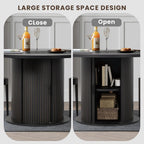 47" Round Dining Table with Hidden 2-Tier Storage Cabinet | Seats 4–6 | Mid-Century Modern Pedestal Base | Space-Saving Kitchen Table for Small Spaces, Black
