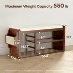 Solid Wood Shoe Bench with Leather Cushion, Shoe Storage Organizer with Side Holder, Shoe Rack Bench for Entryway, Hallway, Living Room, Mudroom, Holds Up to 550lb (Walnut, 39.4"W*12.6"D*18.9"H)