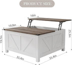 Farmhouse Coffee Table with Lifting Top with Hidden Storage Organizer, Square Lift top Coffee Table for Living Room with Charging Station&USB Ports, 35" Wood Storage Table Set for Home, Office-Grey