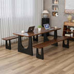 Walnut Color Long Bench Solid Wood Top Metal Legs U-Shaped Design Durable Sturdy Dining Bench Ideal for Office Home Restaurant Patio Multiple (Bench, 78.74in)