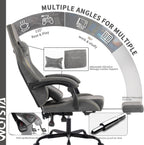 Gaming Chair with Footrest Ergonomic Computer Chair Massage Lumbar Cushion, Racing Video Game Chair Adjustable Rocker Recliner Executive Office Desk Chair Pu Leather for Adults, Grey