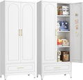 UNICOLY Pantry Kitchen Cabinet with Drawer, 75" Tall Pantry Storage Cabinet | , Metal Storage Cabinets with Doors and Shelves, Large Freestanding Cupboard for Dining Room, Assembly Required, White