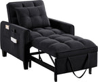 Convertible Sleeper Chair, 3 in 1 Sleeper Chair Bed Pull Out Sofa Bed Chairs, Single Sofa with Adjustable Backrest for Adults Reading Living Room, Bedroom, Velvet Black