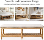 HULALA HOME Entryway Bench with Soild Wood Shelf, 58" Upholstered Shoe Storage Bench with Spindle Legs, Nailhead Trim Detail for Bedroom, Living Room, Hallway, Ivory