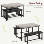 GAOMON Dining Table Set for 4, Kitchen Table with 2 Upholstered Benches, 3 Piece Dining Room Table Set, Rectangular Space Saving Kitchen Table Set for Apartment, Studio, Home, Rustic Gray