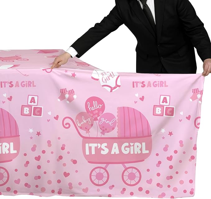 Gatherfun Baby Girl Shower Party Supplies: 2-Pack It’s A Girl Decorations,Disposable Plastic Tablecloth, Ideal Table Cover for Baby Shower Decorations Girl