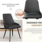 Faux Leather Chairs Set of 4, Waterproof Padded Seat,Black | Modern Dining Chair, Metal Legs, Ergonomic Wide Backrest, Stain Resistant, Easy 10-Min Assembly, Kitchen Living Room