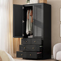 GarveeHome 70" Wardrobe Armoire Wooden Closet with 3 Drawers, Black