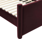 Modway Rael Queen Platform Bed Frame with Upholstered Headboard and Footboard in Mulberry – Stain-Resistant Performance Velvet Queen Size Bed with Rounded Posts