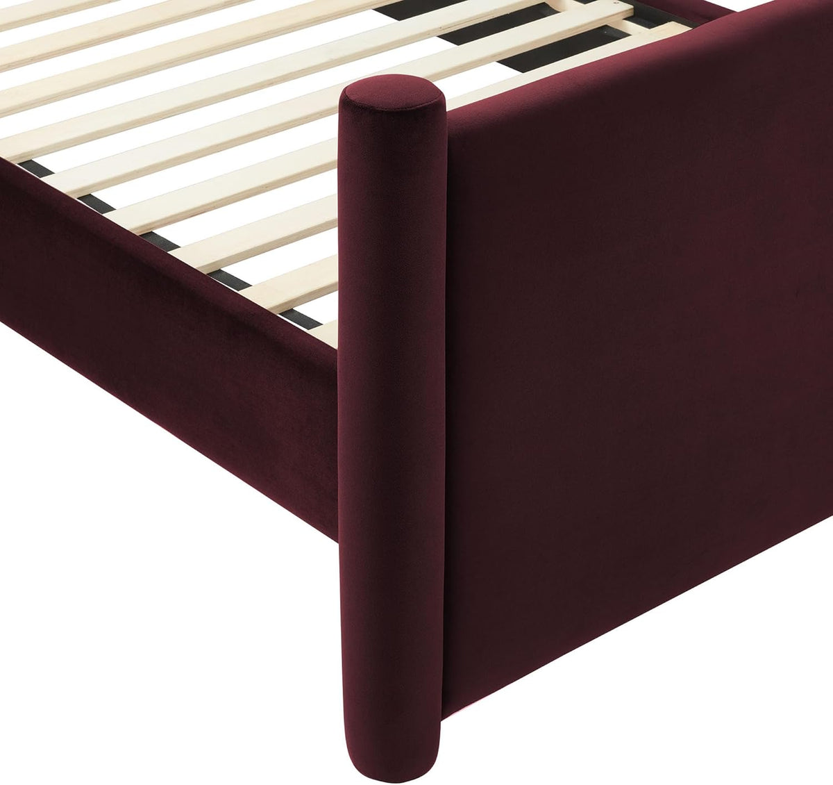 Modway Rael Queen Platform Bed Frame with Upholstered Headboard and Footboard in Mulberry – Stain-Resistant Performance Velvet Queen Size Bed with Rounded Posts