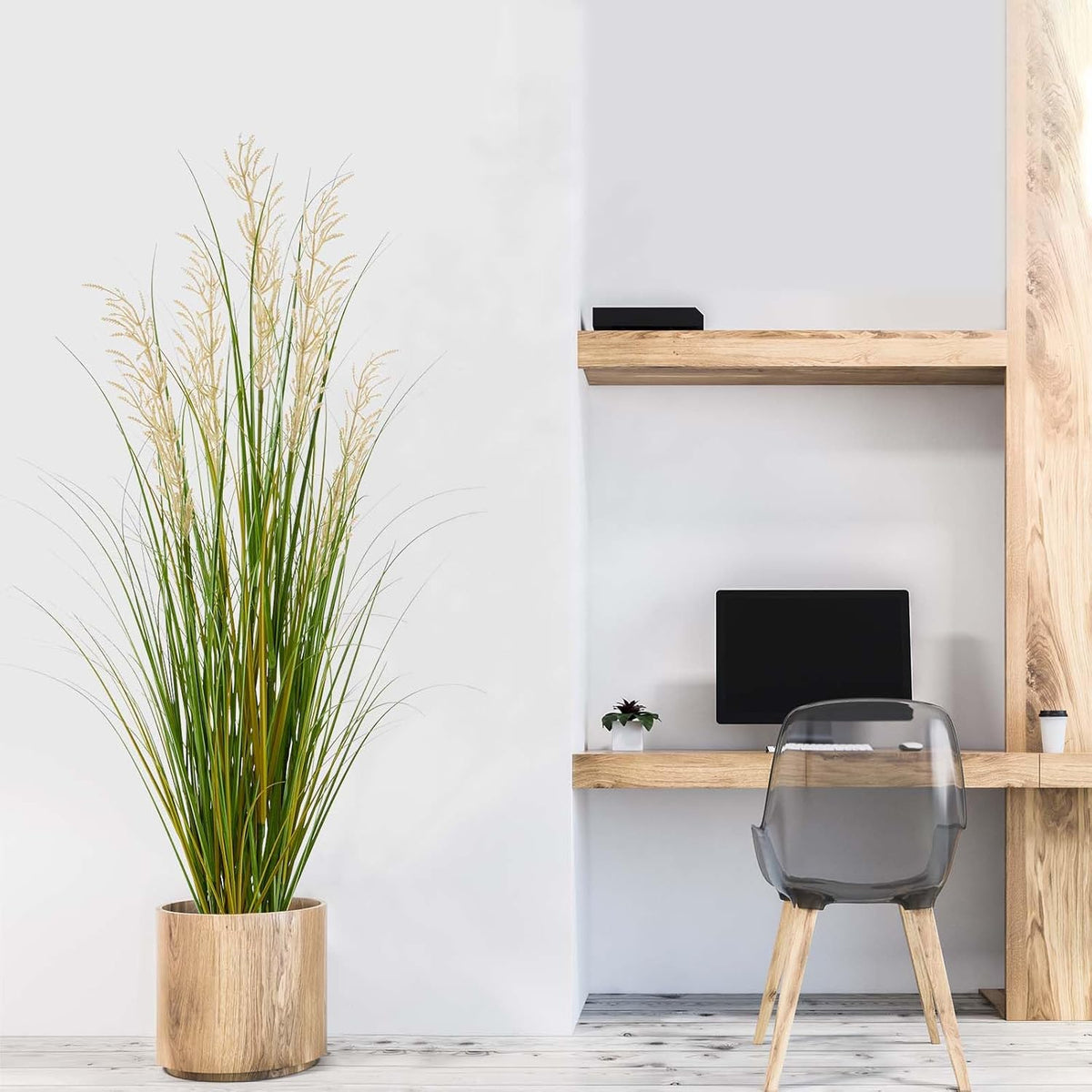 Artificial Plant, 47in Tall Pampas Grass, Faux House Plants in Pot, Indoor Decorative Flowers &Greenery for Home and Office, Ideal Housewarming Gift