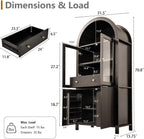 71" Tall Arched Pantry Cabinet with Glass Doors, Fluted Kitchen Storage Cabinet with Adjustable Shelves & Hidden Drawer, Freestanding Display Cabinet for Kitchen, Black