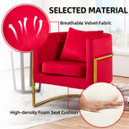 Velvet Accent Barrel Chairs Set of 2, Modern Arm Club Chair Set with Pillow for Living Room/Bedroom/Guest Reception, Channel Tufted, Gold Finish Base, Red