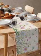 Vintage Wildflowers Cotton Linen Table Runner for Dining Kitchen, Wedding Outdoor Party Tablerunners Decoration, Farm Floral Pink Botanical Plants Dresser Scarf Coffee Tablecloth Runners 13x108 Inches