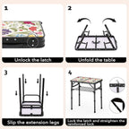 YihuiKo Small Camping Table, Vintage French Flowers Pattern Folding Table | Adjustable Height, Lightweight Portable Folding Table for Patio Living Room Travel Picnic, Carry Handle, Storage Net
